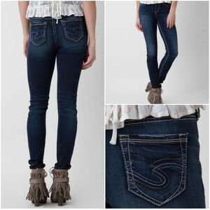 Silver Womens 24x31 Suki Skinny Jeans Mid-Rise Dark Denim Curvy Fit Stretchy New